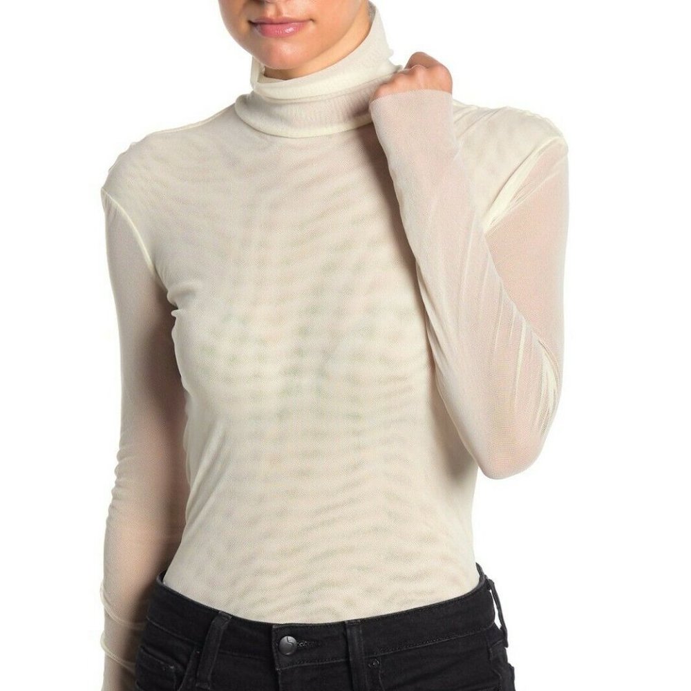 Free People Small Cream Double Layer Mesh Blouse